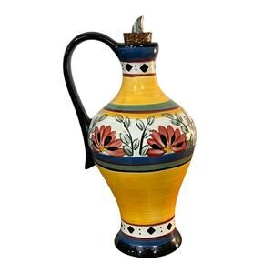 Pier 1 Alexandria Hand‎ Painted Olive Oil Bottle Tuscan Floral Kitchen